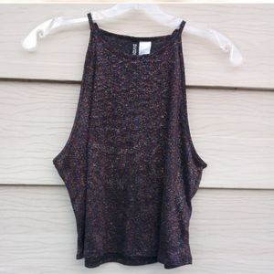 H&M Divided Oil Spill metallic crop top, black with shimmer, size L